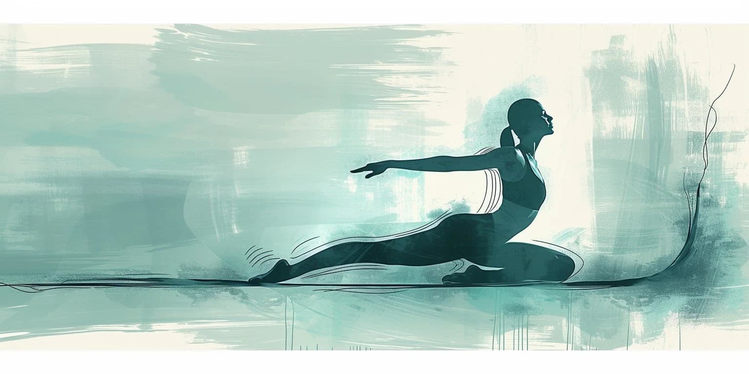 Abstract line-art of a person in a soft pastel yoga pose